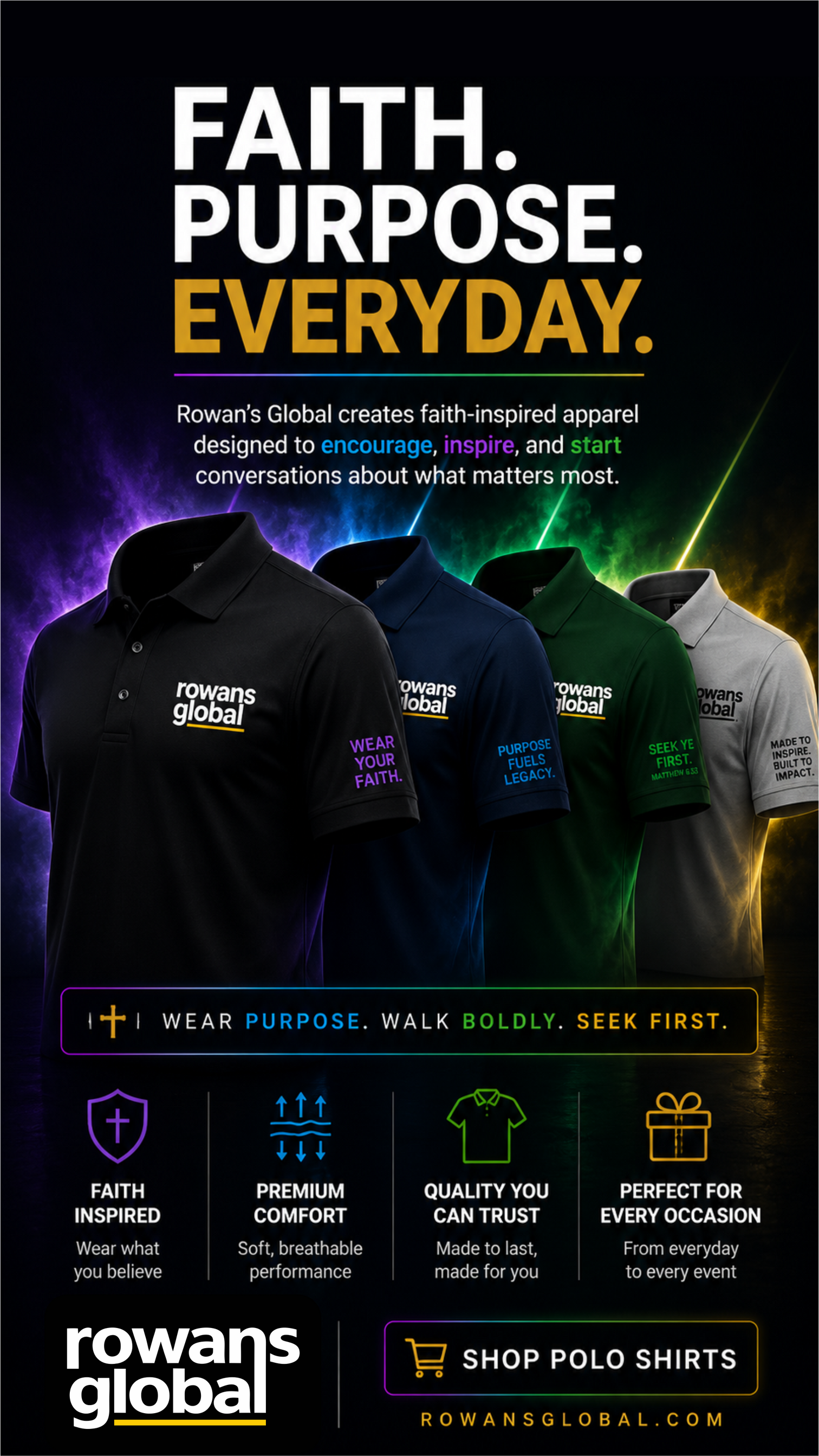 Faith-inspired Christian polo shirts by Rowan’s Global